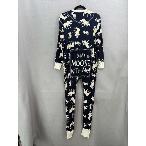The Lazy Ones Unisex Blue Cream Flap Jacks Moose All Over Long Johns Pajamas XS - Picture 1 of 9